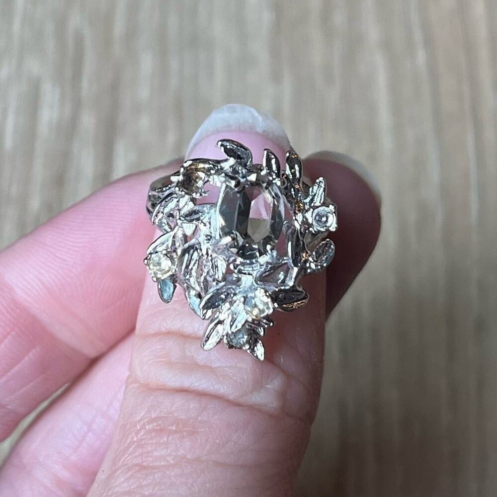 SMOKY QUARTZ Cluster Vintage Designer Signed Ring with 1 Oval Smoky Quartz. 1940 - Picture 5 of 12